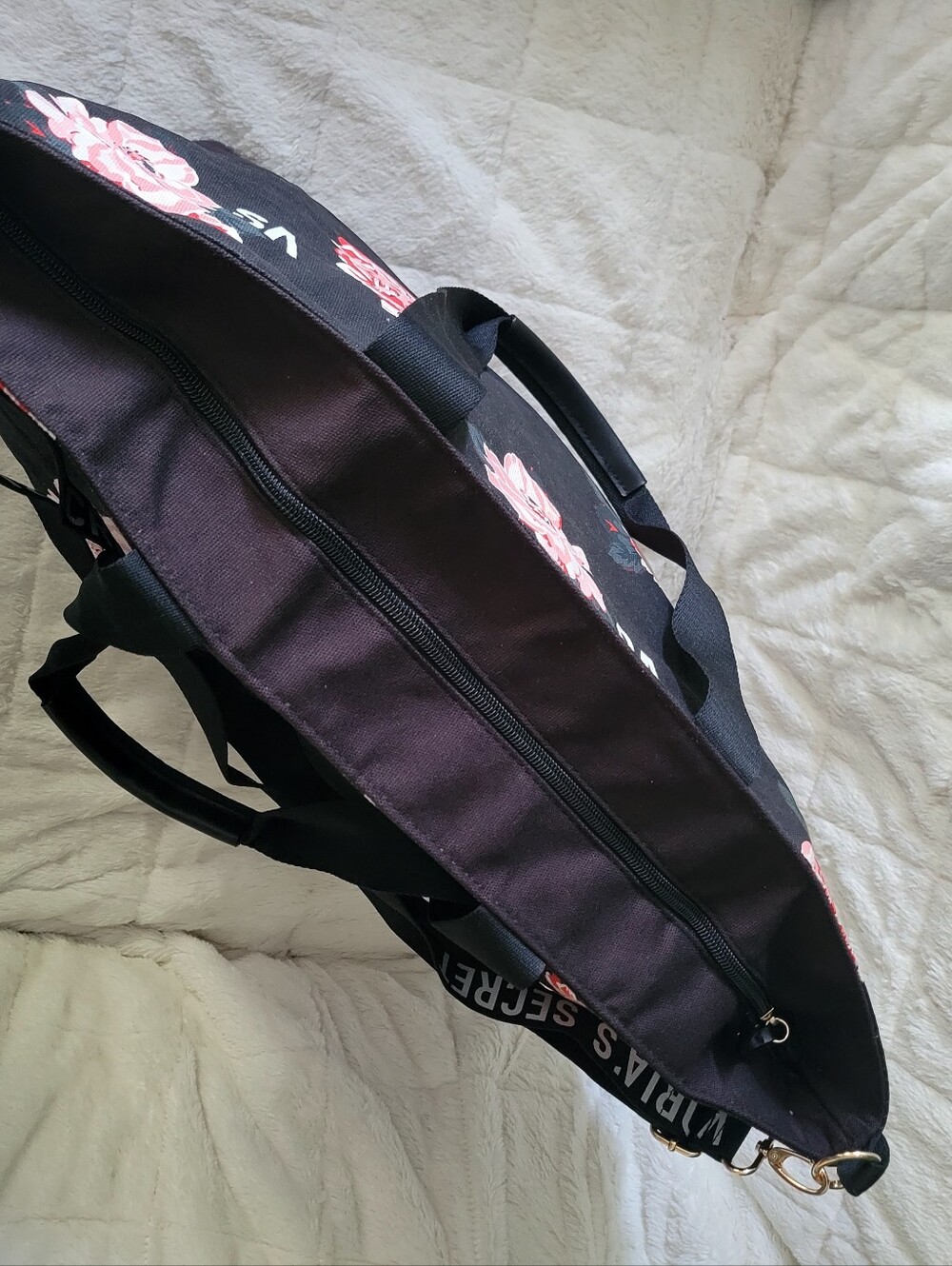 Victoria's Secret Black Tote with Pink Floral Print - Picture 5 of 10